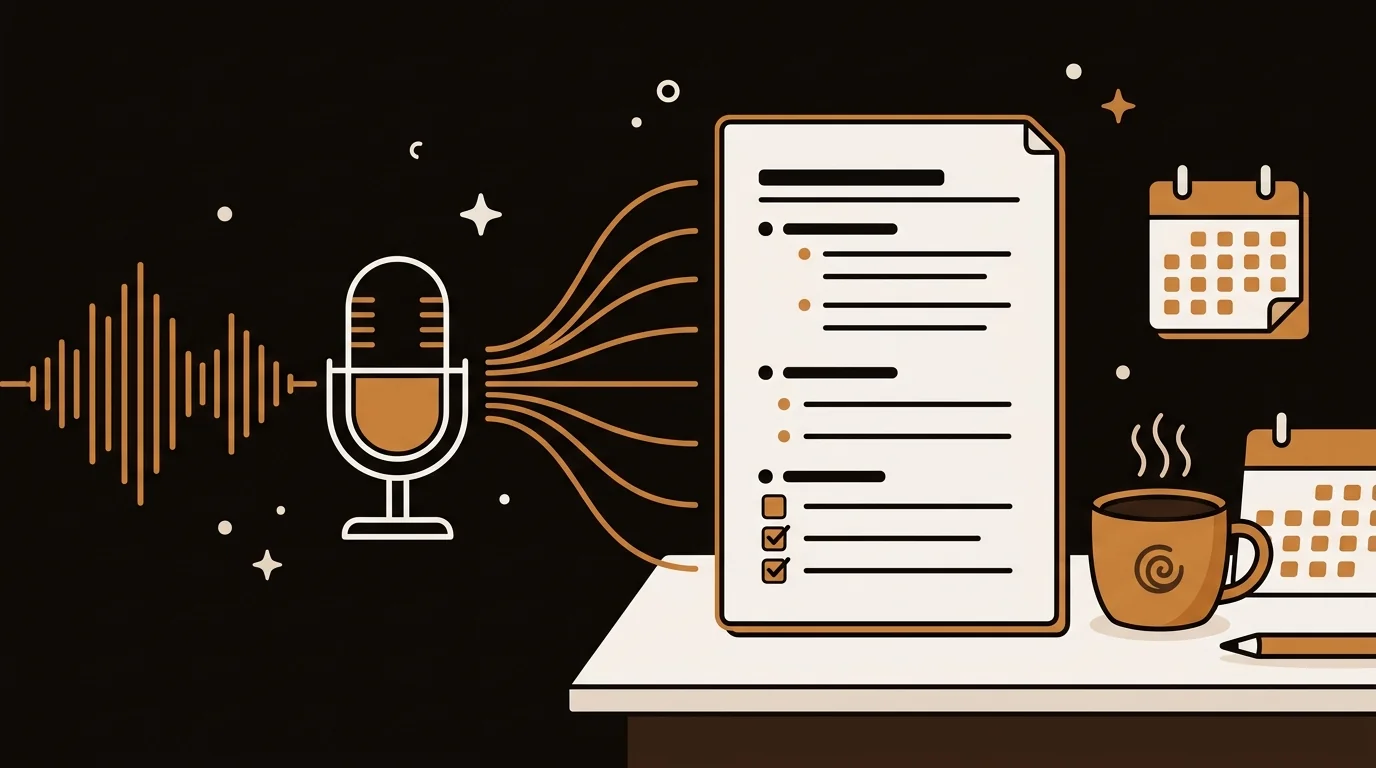 AI meeting summary tool converting MP3 recording into transcript and action items