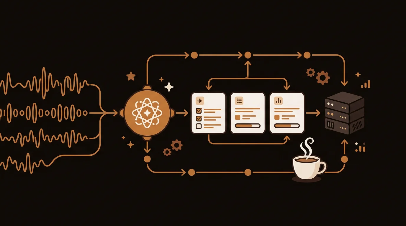 AI video summarizer pipeline with audio waveforms and summary output cards