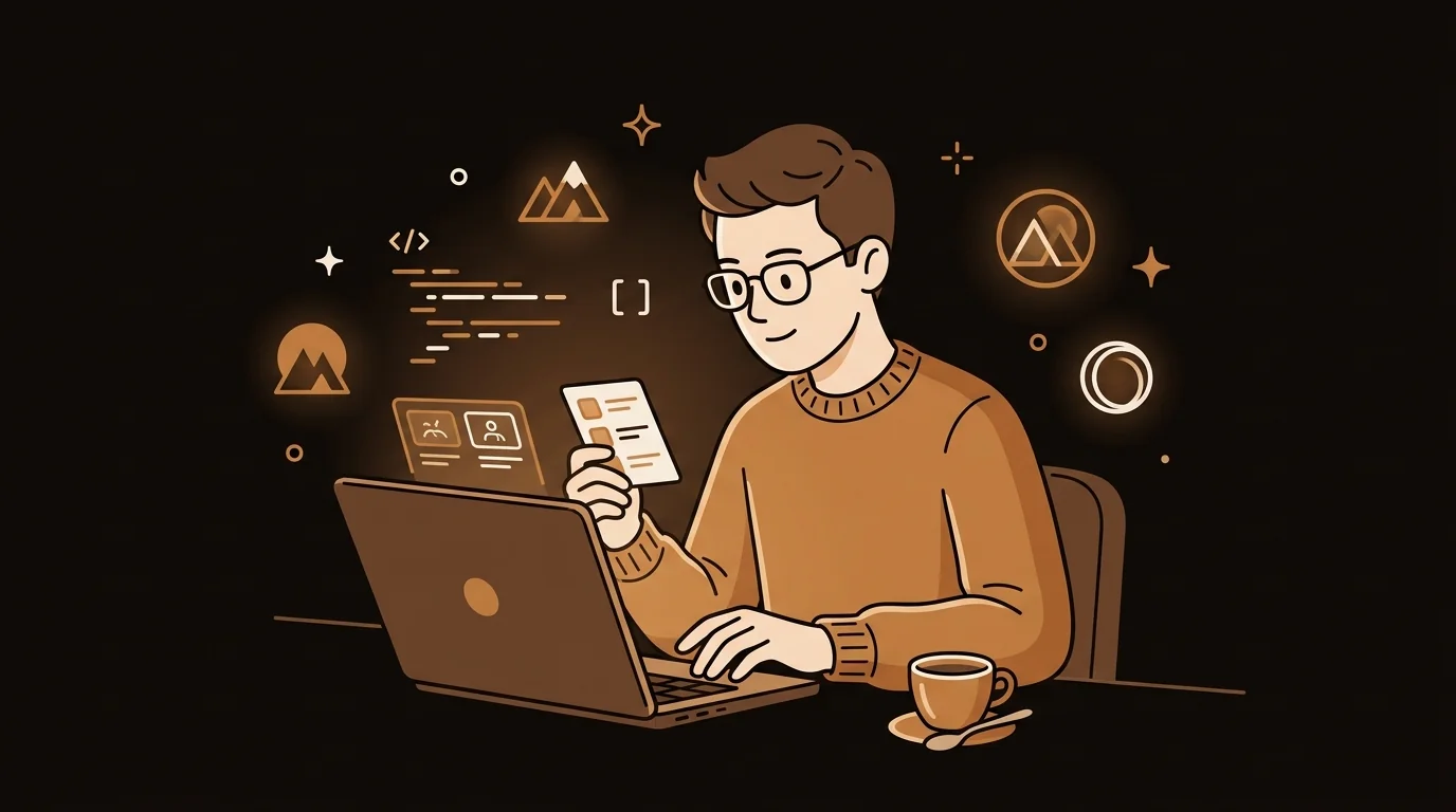 Engineer reading tech keynote summaries with espresso on a dark desk