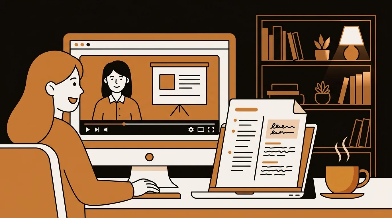 Online teacher uploading video lecture to free video transcriber and creating student resources